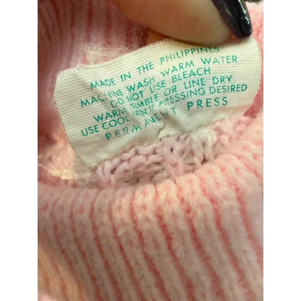 Vintage Tiny‎ Tots Original Pink White Bunny Popcorn Knit Sweater Pants Hat Set